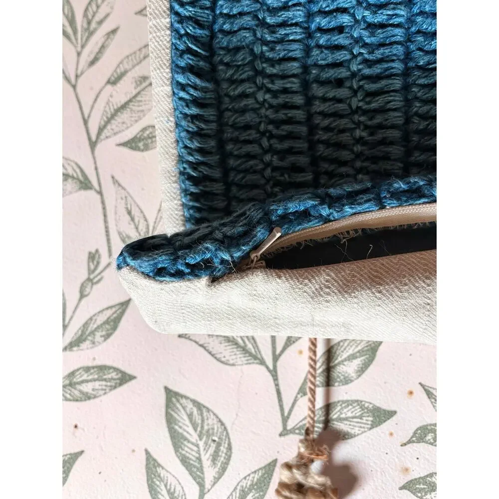 Villa Classic Home Set of 2 Blue Linen Pillow Covers Square Teal Textured Zip
